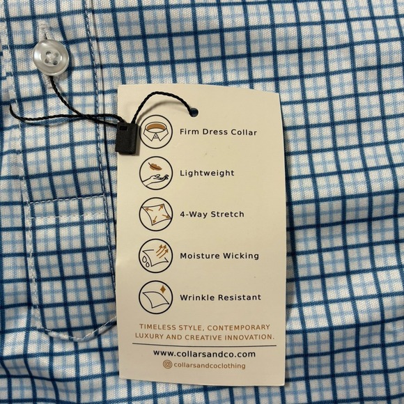 NEW Collars and Co. Dress Polo Shirt Large Relaxed Blue White Plaid Office - Picture 3 of 9